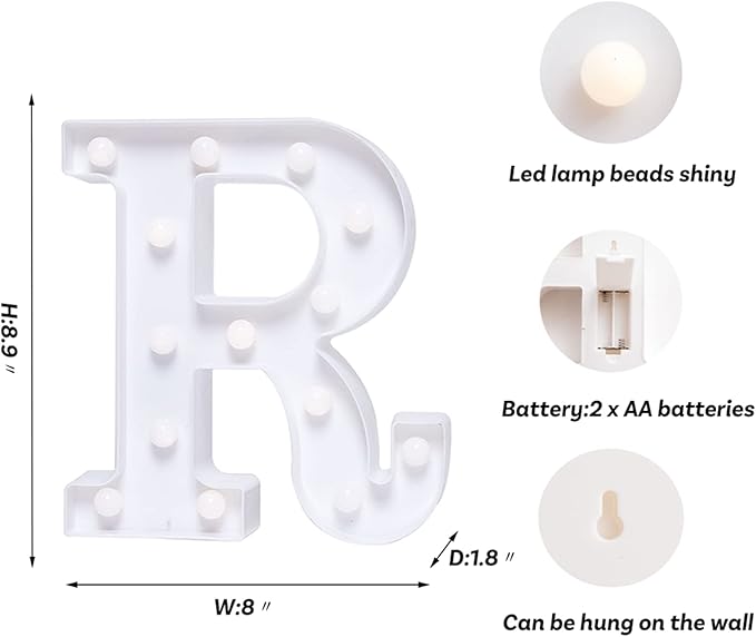 Foaky LED Letter Lights Sign Marquee Light Up Letters Sign for Night Light Wedding/Birthday Party Battery Powered Christmas Lamp Home Bar Decoration(R)