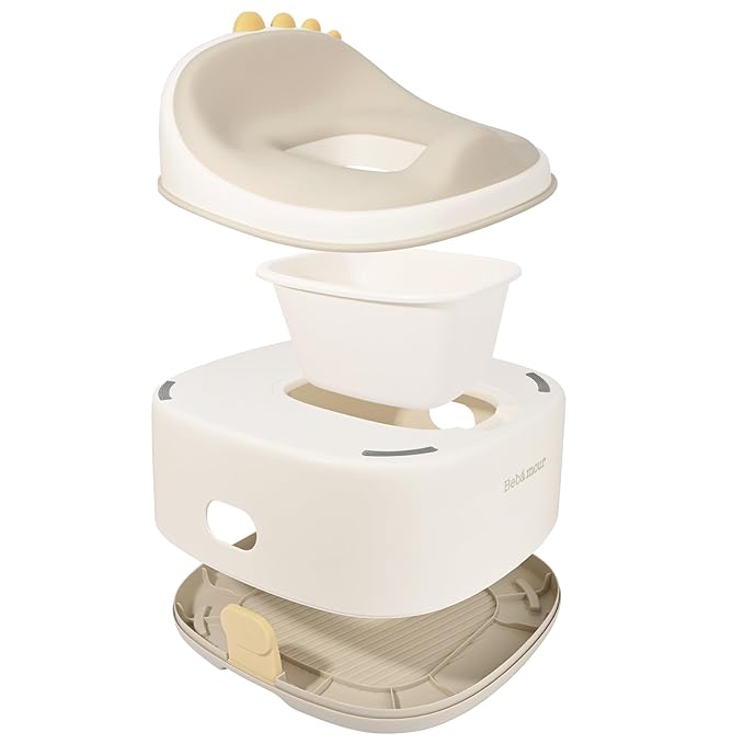 Bebamour Toddler Potty Training Toilet 3 in 1 Versatile Toilet Seat & Step Stool & Potty Chair Portable Potty Trainer for Boys & Girls with with 100 Pack Trash Bags (Dinosaur Coffee)