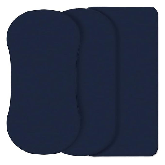 CaSaJa Navy 3 Pack Bassinet Sheet Set, Silky Soft Handfeel with Comfy Napping Surface for Baby Boy and Girl, Flexible Fits Various Kinds of Cradle and Bessinet Mattress Up to 15" x 30" and Breathable