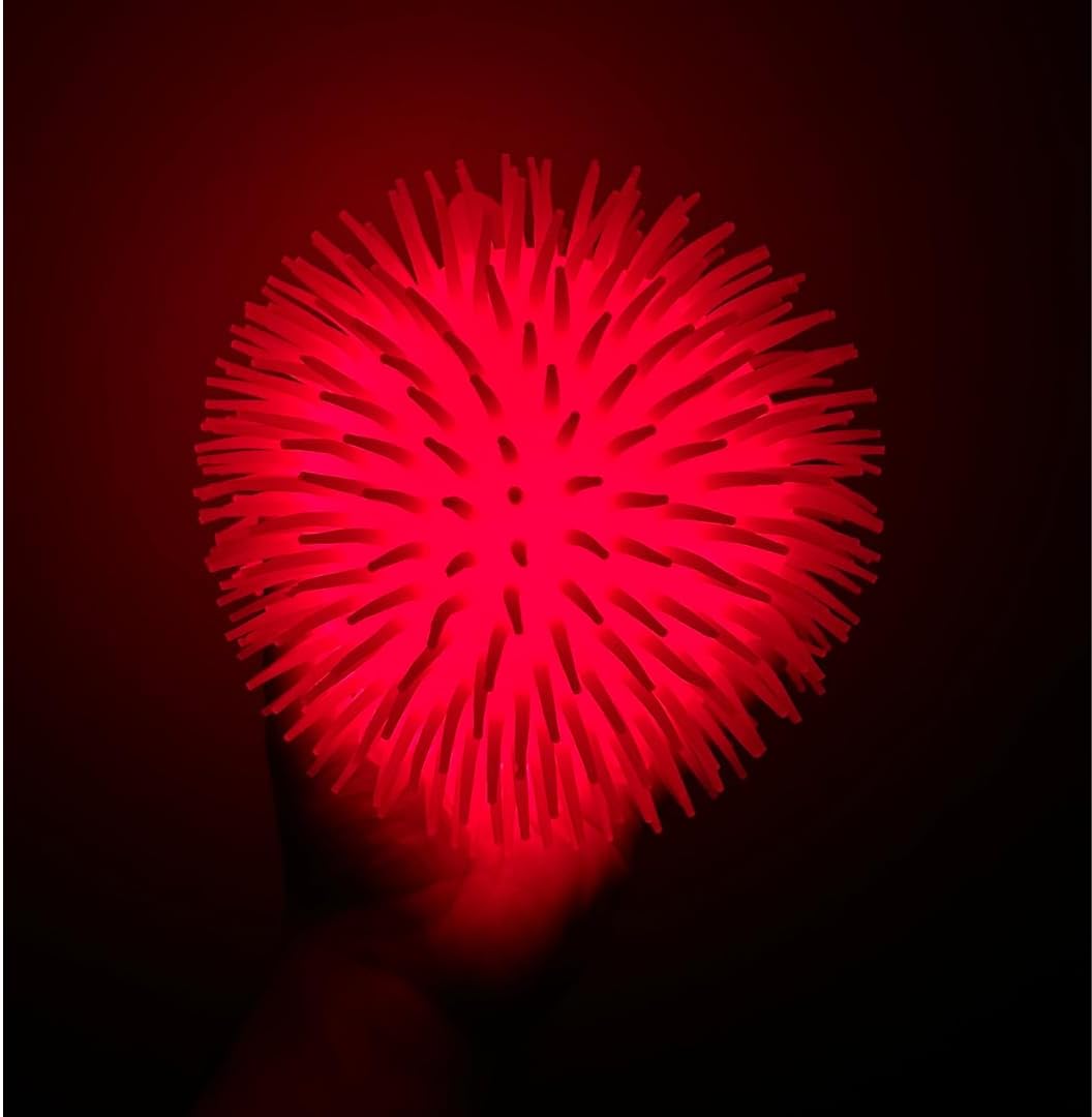 8" Neon Jumbo Puffer Fidget Stretchy Light Up Pon Pon Ball (Pink)