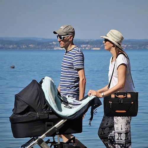 Diaper Tote Bag, 4 in 1 Tote Diaper Bag with 16" Laptop Compartment, Baby Bag with 3 Insulated Pocket for Mam and Dad, Ideal for Travel, Work (Black)