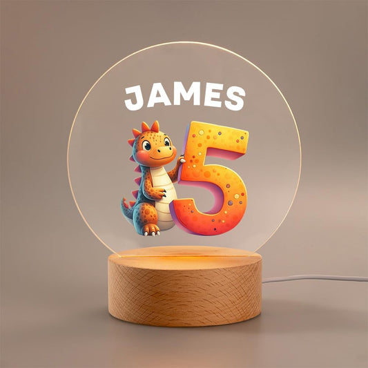 callie Acrylic Night Light Name Plate Personalized, Custom Cute Dinosaur Car with Wooden Base Bedroom Decor, Birthday Gifts Kid Gifts for Family (Cute Cartoon)