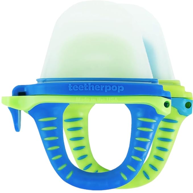 Teetherpop Fillable Silicone Teether for Babies – Breastmilk Popsicle Molds for Teething with Spill-Proof Sippy Slits – Freezable Baby Teethers for Liquids & Purées - Cool Relief (BlueLime & LimonTeal