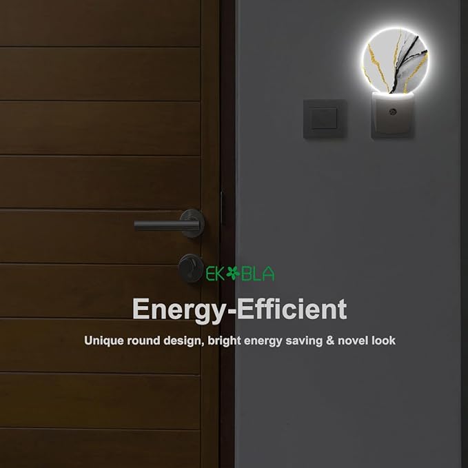 EKOBLA Modern Marble Pattern LED Night Light - Wall Plug-in Plug-in Nightlights with Auto Sensor, Dusk to Dawn Lighting for Stairs, Hallway & Kitchen (Gold & Grey)