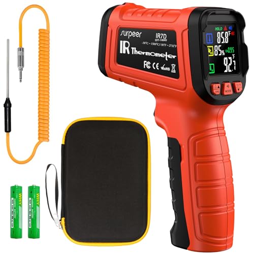 '-58°F to 2732°F Infrared Thermometer Temperature Gun with Thermocouple Probe, 50:1 Laser Temperature Gun for Humidity Measurement, BBQ, AC, High Temp Gun for Engine, Kiln, Forging, Industrial Use