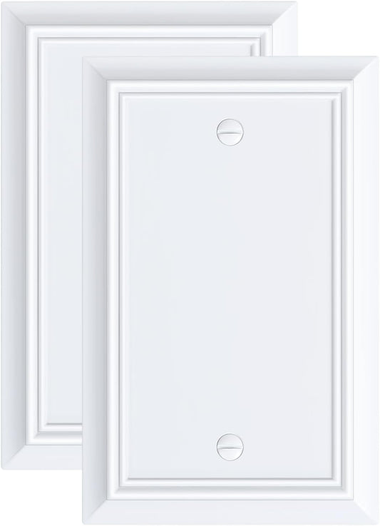 2-Pack Single Blank Wall Plate, Durable Natural Bamboo Fiber Wall Plate Cover,Pure White 1 Gang Wall Plate for Unused Outlets/Switches, Corrosion Resistant