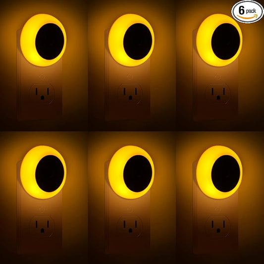 KINUR 6 Pack Amber Night Light, LED Night Lights Plug into Wall with Dusk to Dawn sensors, Plug in Night Lights for Kids Room, Bedroom, Bathroom, Baby Nursery,Stair Lights, Hallway Light