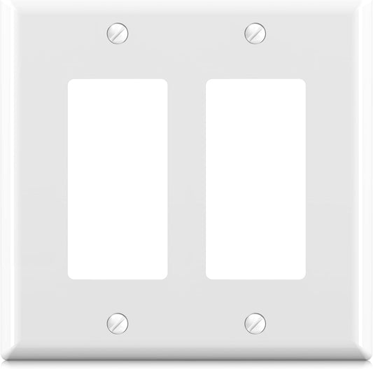 ELEGRP 2-Gang Decorative Wall Plates, Mid-Size 4.88" H x 4.94" L Unbreakable Thermoplastic Faceplate Cover for Decorator Receptacle Outlet Switch, UL Listed (1 Pack, Glossy White)