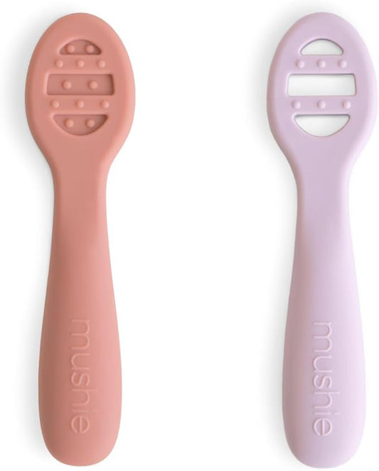 mushie Silicone First Feeding Baby Spoons | 2 Pack (Rose/Soft Lilac)