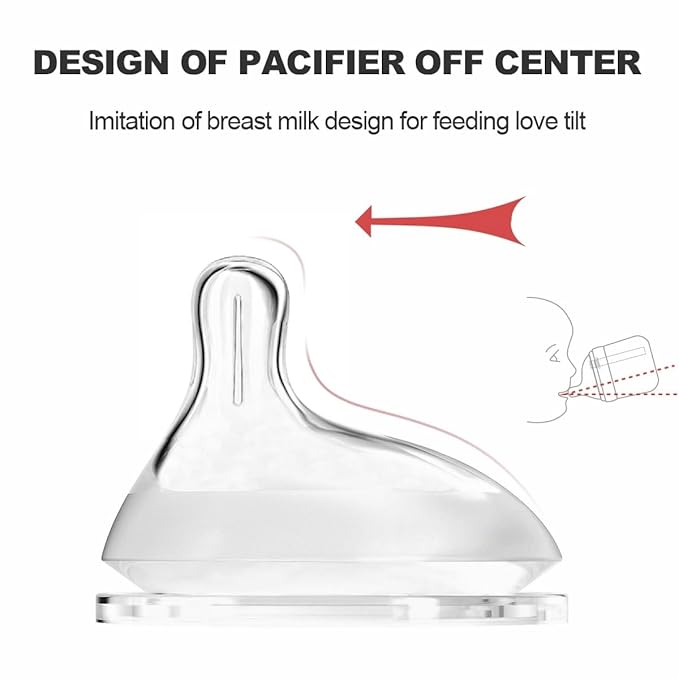 Baby Bottle Nipple, Off- Centered Nipples,100% Silicone,Replacement Baby Bottle Nipple for Babies, Newborn,Preemie 0-3 0-6 6-12 12+ Months 2 Pack (M(3-6 Month))