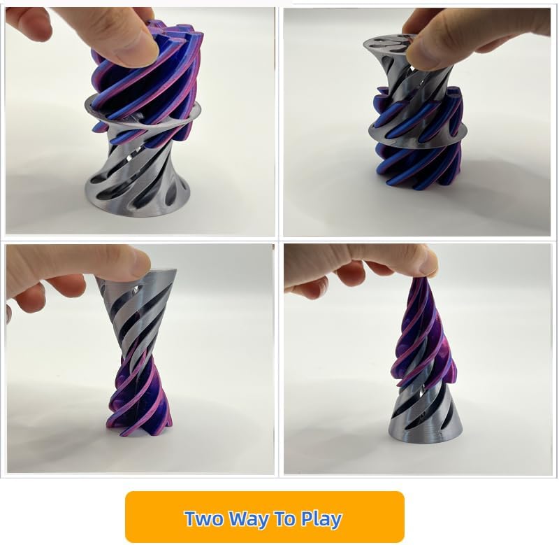 Impossible Pyramid Passthrough Sculpture - 2Pcs 3D Printed Spiral Cone Fidget Toy, Stress and Anxiety Relief Toy, Pass Through Pyramid Fidget Toy for Adult Children (Colorful-Blue)