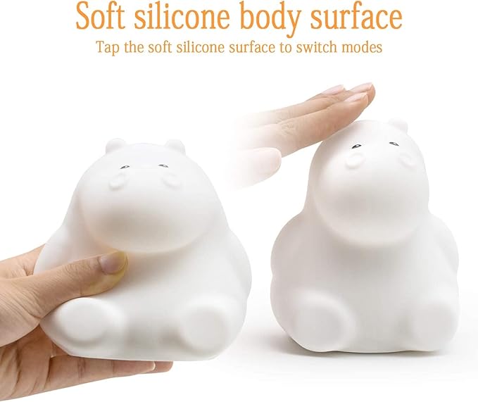 Night Light, Kids Bedside Lamp, Baby Nursery Lamp for Breastfeeding Safe, Break Resistant, Eye Caring, Adjustable Brightness & Color, Timing Function, Remote Control + Touch Control - Hippo