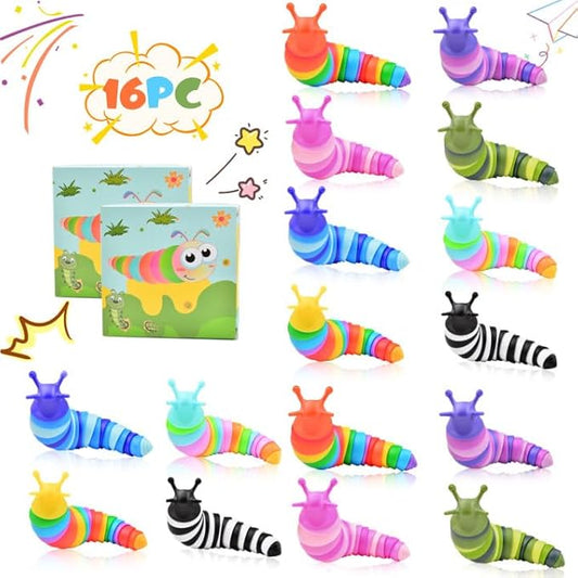 Cevioce 16 PCS Fidget Toys Slug for Adults Anxiety Sensory Toys for Party Favors Toddler Fidget Toys Age 3-4 ADHD Autism Toys for Anxiety Stress Christmas Stocking Stuffers Gifts for Boys Girls