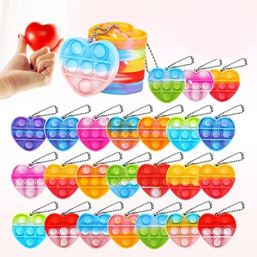 36PCS Mini Heart Pop Fidget Toys Pack Party Favors, Pop Bubble Fidget Bulk Sensory Toys, Pop Keychain Bubble Pop Toy Party Bag Fillers for Kids, Wrap Pop Stress Reliever Anti-Anxiety