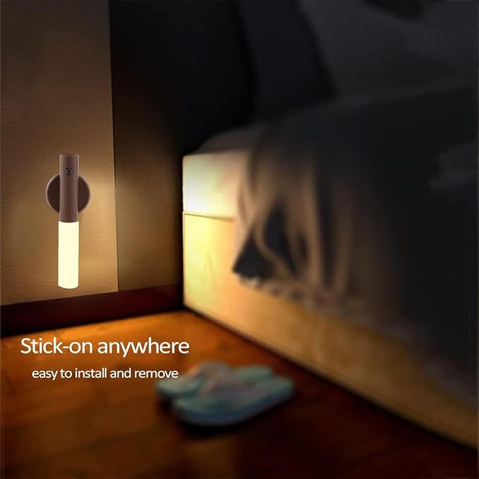 LANDGOO Wooden Nursery Night Light, LED Motion Sensor Nursing Lamp, USB Rechargeable Magnetic 360° Rotation Bedside Lighting for Bedroom Bathroom, Walnut Wood