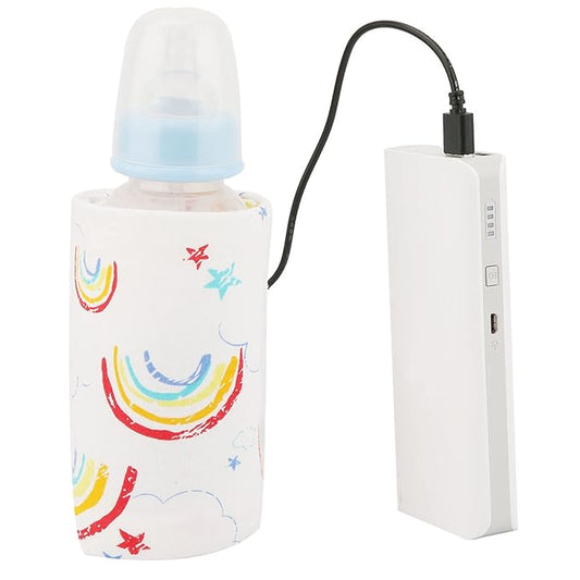 Baby Bottle Keep Warm Cover,Baby Bottle Bags Portable,USB Milk Heat Keeper,Warm Keeper Multifunction Coffee Tea Mug Beverage,Warming Bag for Indoor, Outdoor, Traveling, Driving (Rainbow)