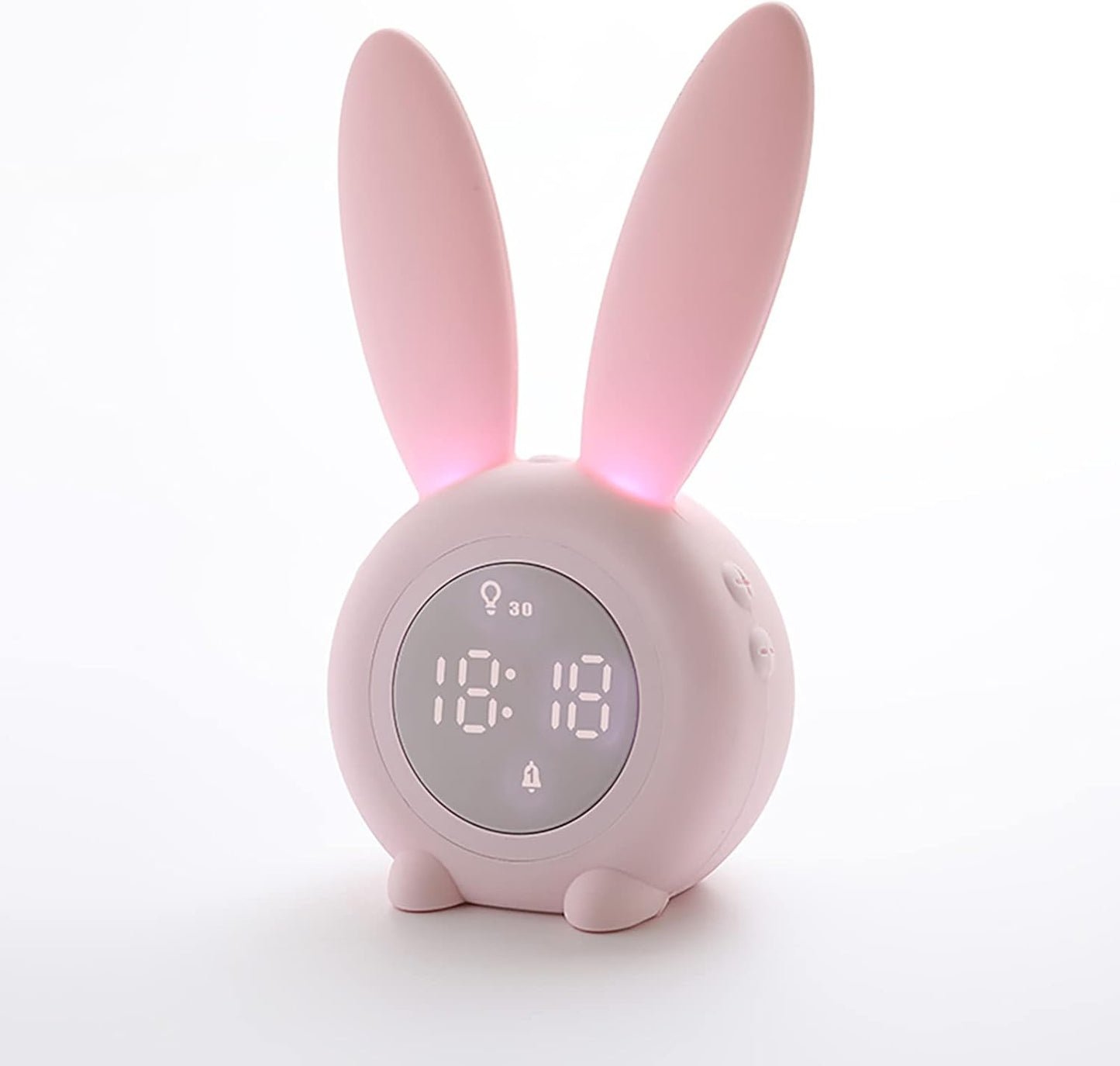 KDtech Kids Alarm Clock with Night Light 6 Ringtones, Cute Pink Bunny Digital Alarm Clock for Kids, Touch Control and Rechargeable Sleep Trainer Clock for Boys Girls Bedroom