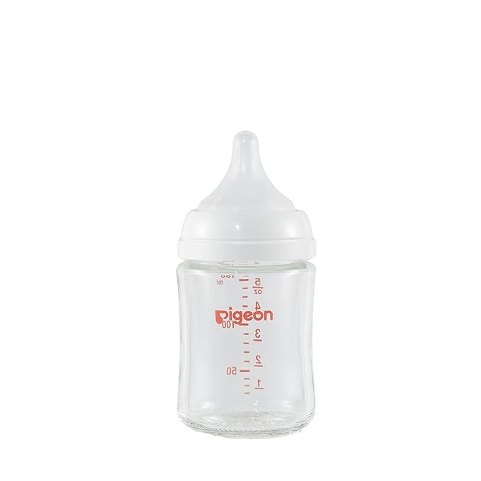 Pigeon Glass Nursing Bottle Wide Neck, Nurture & Nest, Anti-Colic, Streamlined Body, Natural Feel, Easy to Clean, Heat-Resistant, 5.4 Oz (Pack of 3), Includes 3pcs Stage 1 Nipples (0m+)