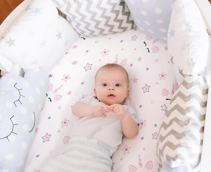 4 Pack Soft Baby Girl Bassinet Sheets for Bassinet Mattress Unicron Rainbow Heart Cute Neutral Polyester Unisex Fitted Bassinet Sheets Set for Baby Girls