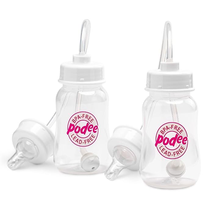 Hands-Free Baby Bottle - Anti-Colic Nursing System 4 oz Baby Bottle with Fast Flow Nipple/Teat 3m+ Infant with Tube Straw Feeding System for Toddler (2 Bottles - Pink)