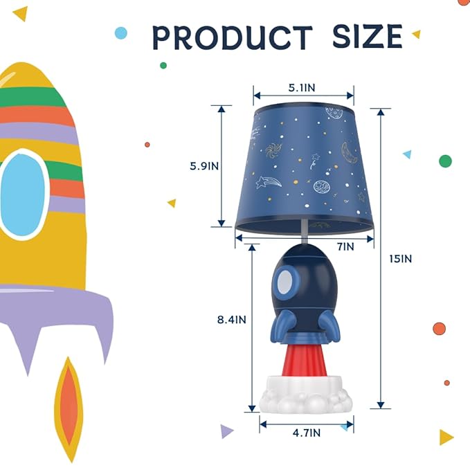 Rocket Lamp,Kids Lamp,Space lamp with E26 LED Blub & Shade,Space Decor for Boys Room,Apply to Space Themed Bedroom Decor(Blue)