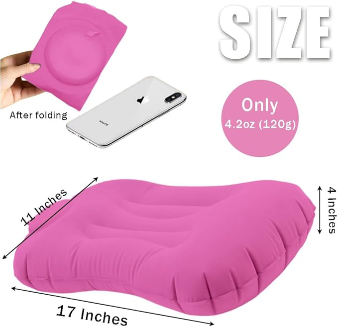 Portable Lightweight Mini Inflatable Pad,Stadium Booster Seat Bleacher Cushion,Foldable Waterproof Sitting Pad to Raise Height for Outdoor Camping Hiking Beach Office (Pink)