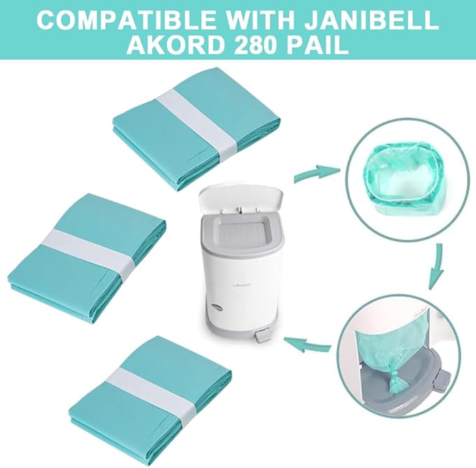 4 Pack Adult Diaper Liner Refills Compatible with Janibell Akord 280 Slim Model Diaper System, A Single Liner Pack Will Last for Over 500 Adult Briefs Using Green