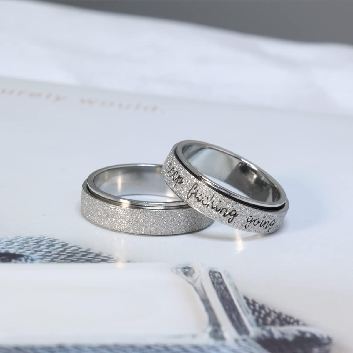 Anxiety Ring for Women Men, Titanium Stainless Steel Spinner Ring, 5 Colors, 6MM, Size 6-10, 3 Styles Anxiety Ring-Moon Star, Sandblasted Finished, Hollow Outer