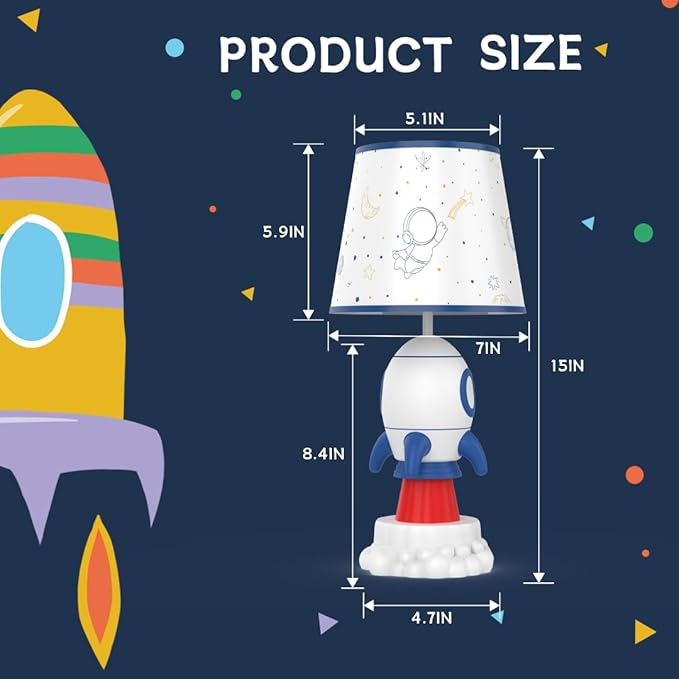 Rocket Lamp, Kids Space Decor with E26 Blub & Shade, White
