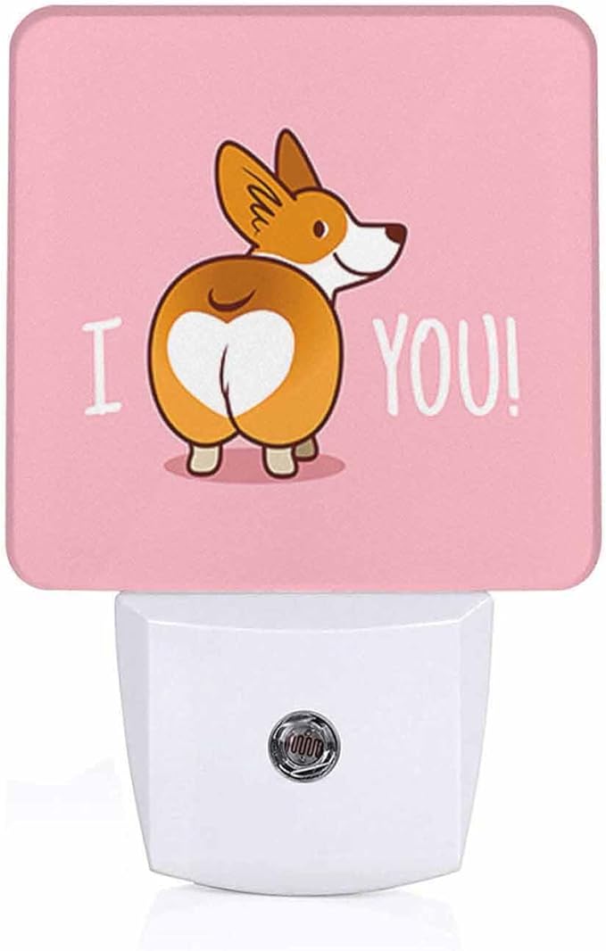 LED Night Light,Cute Smile Welsh Corgi Dog Cartoon LED Night Light Plug into Wall with Dusk to Dawn Light Sensor White Energy Efficient Nightlight for Bedroom Bathroom Hallway Living Room Kitchen