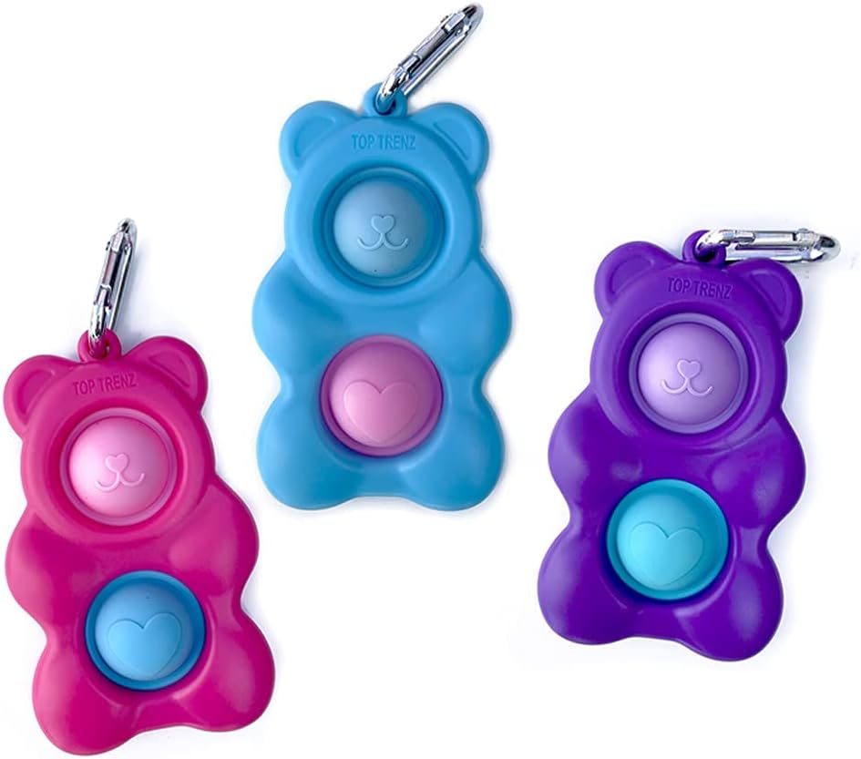 Top Trenz OMG Pop Fidgety Bubble Fidget Toy Stress Relief Anxiety Boredom Keychain (Gummy Bear)