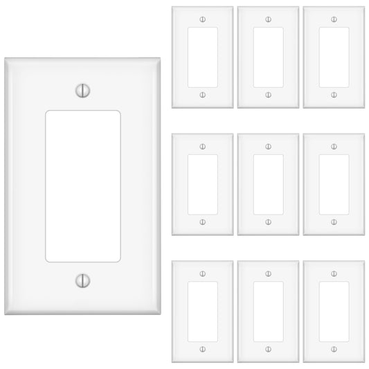 Decorator Wall Plates, Paddle Light Switch Covers, Wall Plates for Rocker Light Switches or Receptacle Outlets, Electrical Decora Faceplate Cover, Single Gang Wallplate, White, 10 Pack