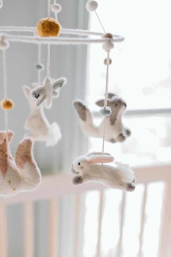 Pehr Classic Wool Felt Baby Mobile, Field of Dreams | Handmade Nursery Décor | Includes Gift Box | Ethical & Enchanting | 28” x 9”