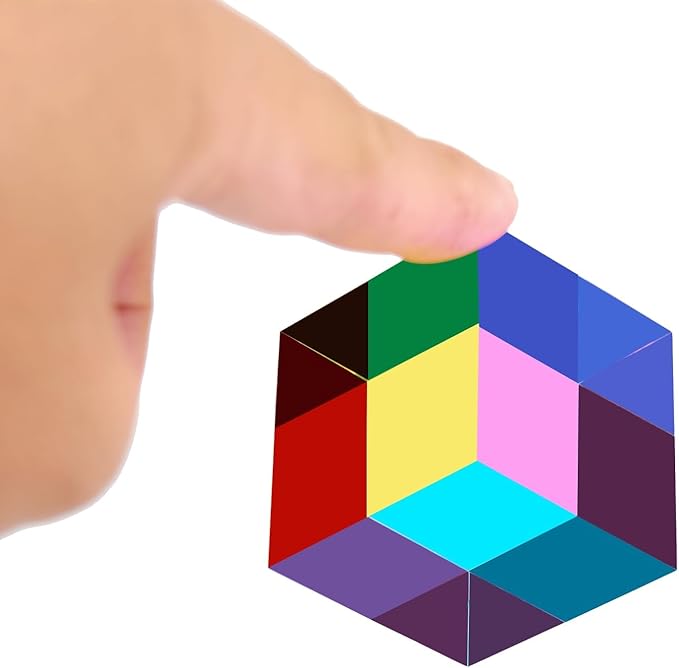CMY Color Cube, 40mm (1.6 inch) Mixing Colorful Acrylic Prism, Physics Toy and Desktop Decor, Educational Toys Gift for Kids, 4cm