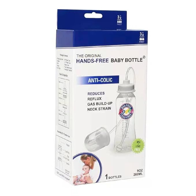 Hands-Free Baby Bottle - Anti-Colic Nursing System 9 oz Baby Bottle with Fast Flow Nipple/Teat 3m+ Infant with Tube Straw Feeding System for Toddler (1 Pack - Classic)