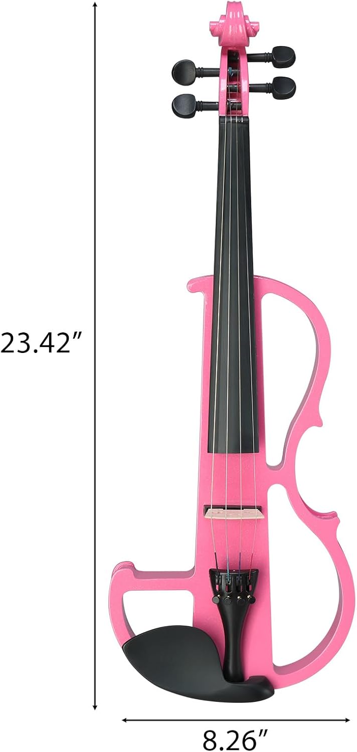Electric Violin 4/4 Kit,Full Size Beginner Violin for Adults,Students,with Case,Bow, Rosin,Headphones,and Connecting Line,Pink