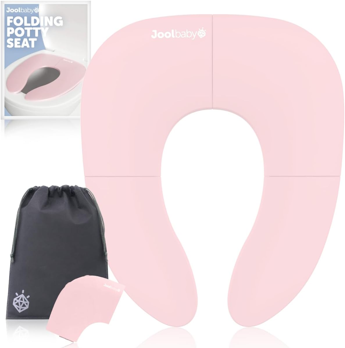 Jool Baby Folding Travel Potty Training Seat for Toddlers, Fits Round & Oval Toilets, Non-Slip Suction Cups, Includes Free Travel Bag (Pink)