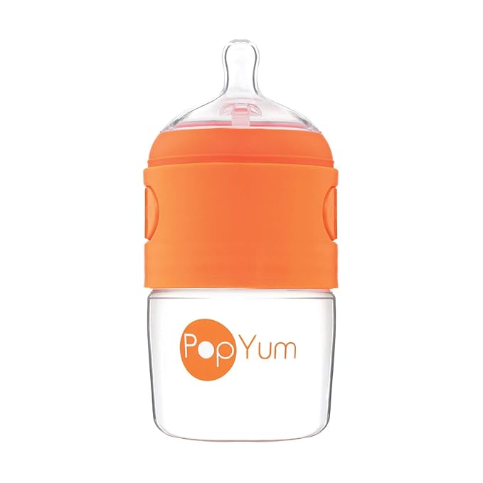 PopYum 5 oz Orange Anti-Colic Formula Making/Mixing/Dispenser Baby Bottle with #1 Slow Flow Nipple, 150 ml, BPA-Free, Natural Latch