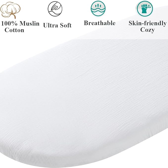 Muslin Bassinet Sheet Compatible with Graco Pack n-Play Dome LX Bassinet(not playard), 2 Pack Cotton Stylish Boho Fitted Bassinet Sheets Super Soft for Baby White & Pink