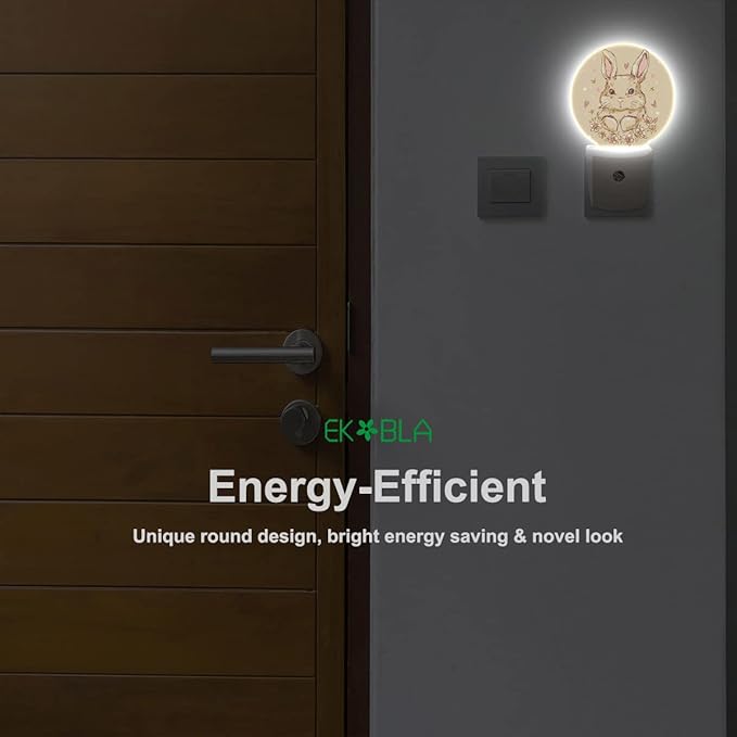 EKOBLA Easter Bunny Night Light Cute Animal Rabbit Hare with Butterfly Boho Plug-in Nightlights Auto Sensor Energy Efficient LED Lamp for Boy Girl Gifts