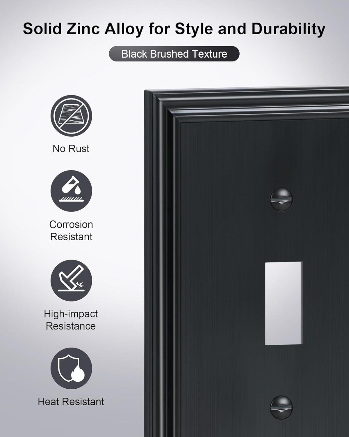 2-Pack Triple Toggle Light Switch Cover Plate, Durable Solid Zinc Alloy Decorative Switch Plate Covers, Black 3 Gang Wall Plate, Corrosion Resistant