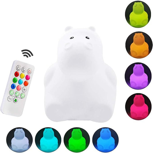 Night Light, Kids Bedside Lamp, Baby Nursery Lamp for Breastfeeding Safe, Break Resistant, Eye Caring, Adjustable Brightness & Color, Timing Function, Remote Control + Touch Control - Hippo