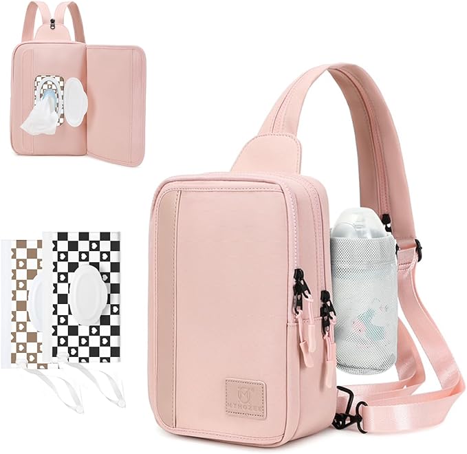 MYHOZEE Sling Bag Crossbody Backpack Purse - 2 in 1 Nylon Cross Body Bag Diaper with Wipes Pouch, Water Bottle Pocket