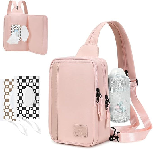 MYHOZEE Sling Bag Crossbody Backpack Purse - 2 in 1 Nylon Cross Body Bag Diaper with Wipes Pouch, Water Bottle Pocket