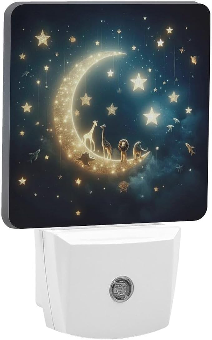Moon and Starry Sky Night Light, Plug into Wall Decor Nightlights for Bedroom, Bathroom, Hallway, Kitchen, with Dusk to Dawn Light Auto Sensors LED Night Lights for Boys Girls Women Men Room Gifts