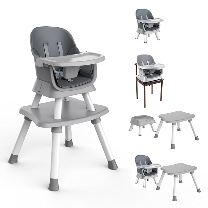 7 in 1 High Chair, Convertible High Chairs for Babies and Toddlers, Infant Dining Booster Seat, Table and Seat Set, Removable Tray, Gray
