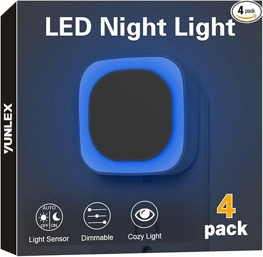 4 Pack Azure Night Light, Crisp Modern Glow with Dimmable Soft Light & Indirect Reflection, Auto Dusk to Dawn Sensor, Plug in LED Nightlight for Bathroom,Toilet, Kitchen Counter, Modern Decor