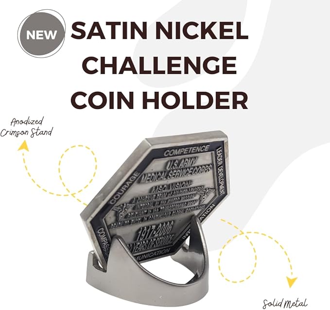 Military Challenge Coin Display Stand - Solid Metal with Anodized Finish - US Vet. Business (Black) (Nickle Five-Pack)