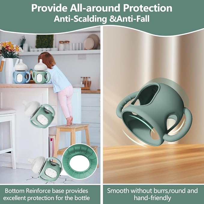 2 Pack Silicone Sleeves for Avent Natural Glass Bottles, Anti Breakage Bottle Holder with Handle, Compatible Philips Avent Glass Natural Bottle 4 oz