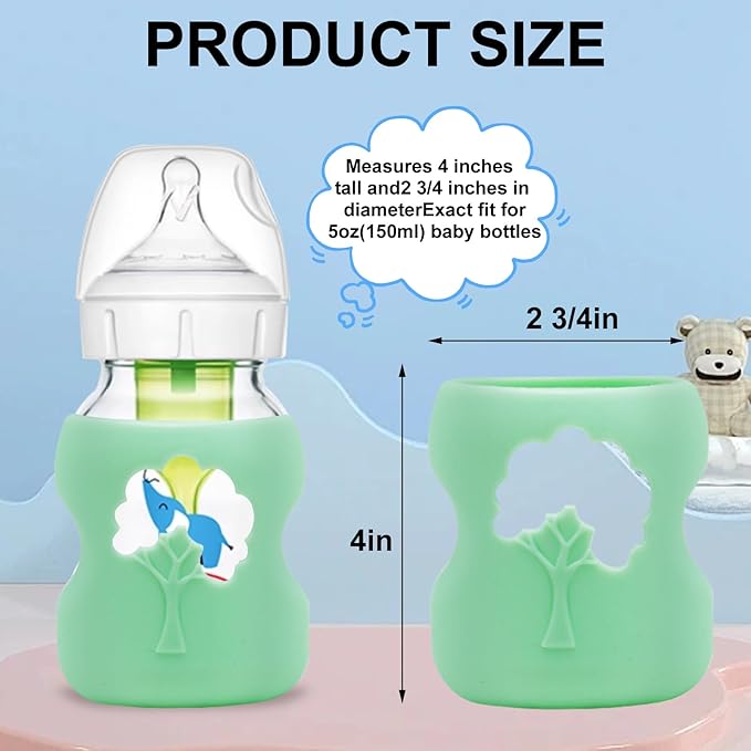 3 Pack Anti Breakage Baby Bottle Holder, Silicone Sleeves for Dr. Brown's Natural Glass Baby Bottles, Anti Flow Sleeve for Infant Bottles (5 Ounce)